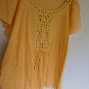 NEW Chadwicks flutter sleeve lace trim/inset cotton gauze top plus 1x 18